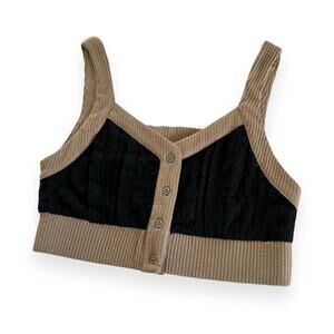 POL Boutique Black Lace Tan Button Front Crop Top Size Medium NWT